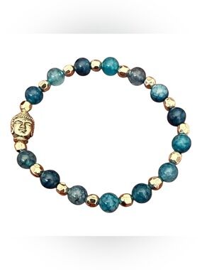 Blue and Silver Beaded Bracelet with Buddha Charm